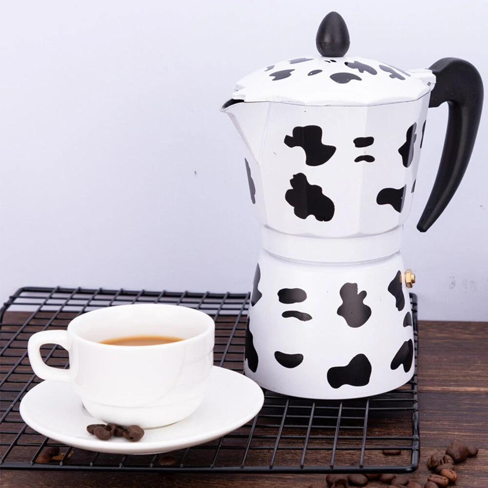 (image for) 150ml/300ml Aluminum Alloy Cow Printed Coffee Maker Moka Pot Espresso Mocha Latte Percolator Filter Cafetera