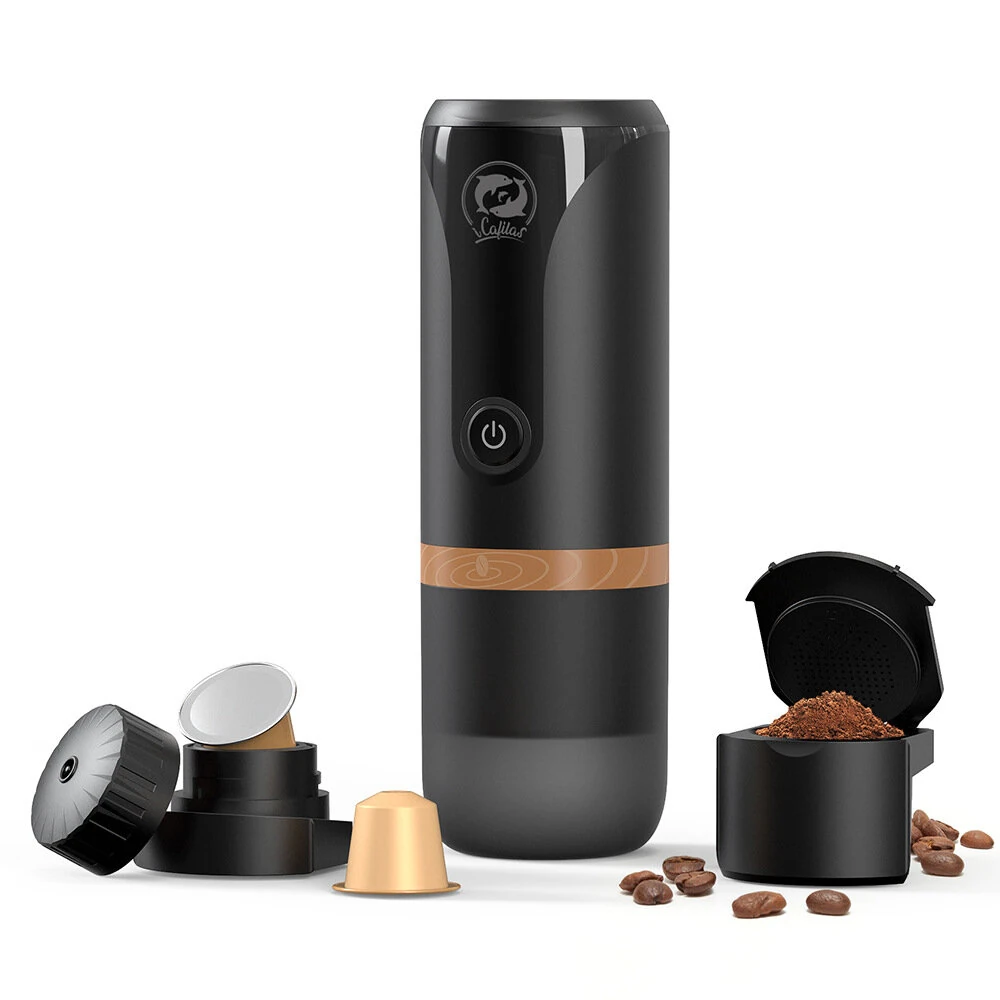 (image for) iCafilas 2 in 1 Portable Espresso Machine for Car Travel Expresso Machine for Nes Original Capsule & Ground Coffee